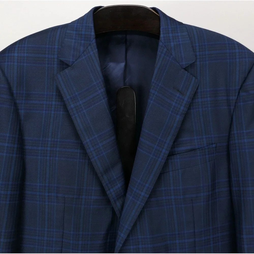 Samuelsohn x Zegna Mens 42R Blue Plaid Wool Silk Luxury Blazer